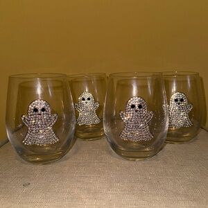 4pc Halloween ghosts rhinestones stemless wineglass